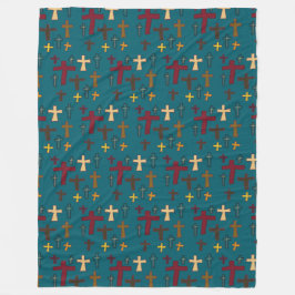Multicolored Hand Drawn Christian Crosses Pattern Fleece Deken