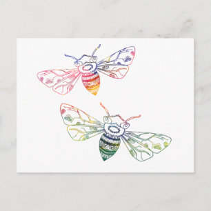 Multicolored Honeybee Doodles Briefkaart