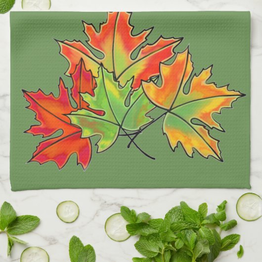 Multicolored Maple Leaves Theedoek (Gevouwen)