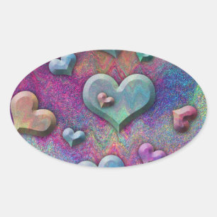 Multicolored Metallic look Hearts Ovale Sticker
