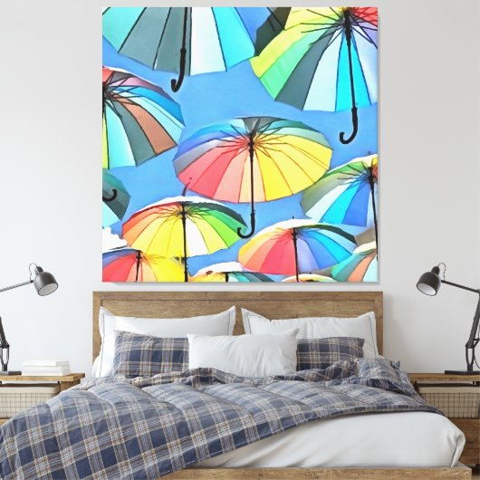 Multicolored paraplu's, geplateerd canvas afdruk (Insitu (Slaapkamer))