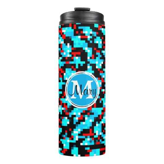  Multicolored Red Blue Pixels Thermosbeker (Voorkant)