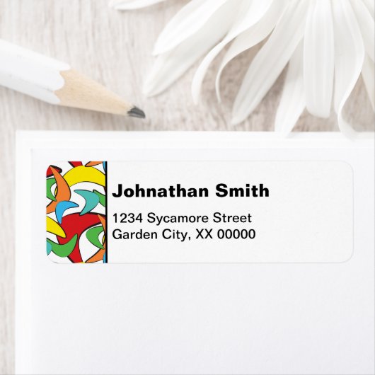 Multicolored Retro Boomerang Pattern Etiket (Insitu)