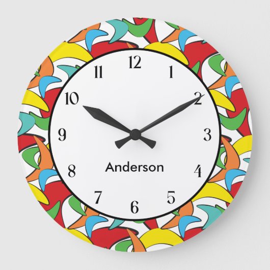Multicolored Retro Boomerang Pattern Grote Klok (Voorkant)