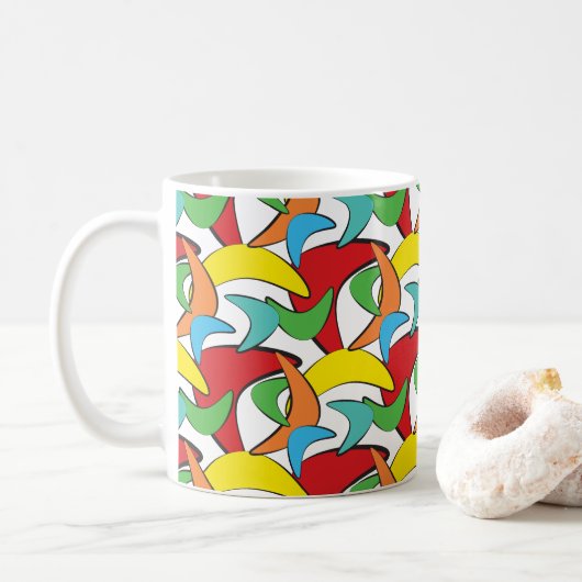 Multicolored Retro Boomerang Pattern Koffiemok (Met donut)