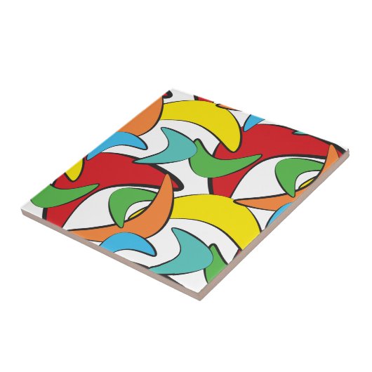 Multicolored Retro Boomerang Pattern Tegeltje (Zijkant)