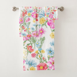 Multicolored Spring Flowers Bath Towel Set Bad Handdoek