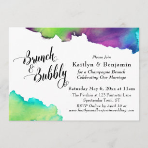 Multicolored Waterverf Brunch & Bubble Script Kaart