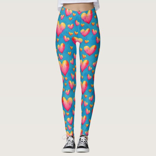 Multicolored Waterverf Harten Leggings (Voorkant)