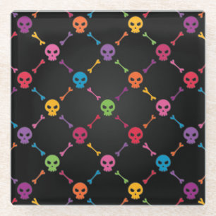 Multicolorpatroon met schedels glazen onderzetter