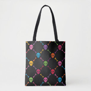 Multicolorpatroon met schedels tote bag