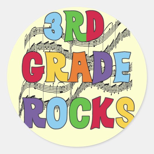 Multicolour 3rd Grade Rocks Tshirts en geschenken Ronde Sticker (Voorkant)