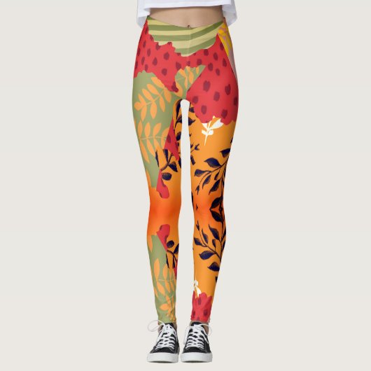 Multicolour abstracte bloemcollage kunst leggings (Voorkant)
