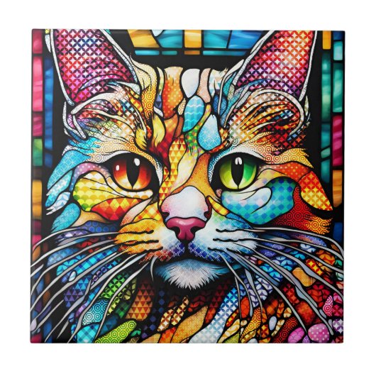 Multicolour Cat 708 Patronen Tegeltje (Voorkant)