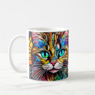 Multicolour Cat 710 glas in lood stijl Koffiemok