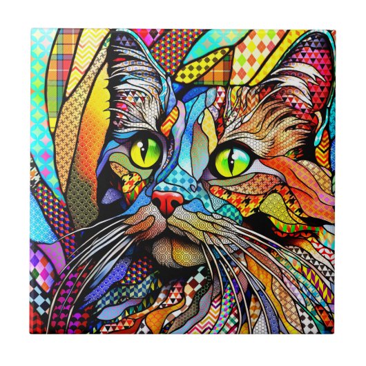 Multicolour Cat 711 patronen Tegeltje (Voorkant)