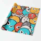 Multicolour Doodle Monster Cartoon Cadeaupapier (Uitgerold)