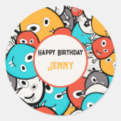 Multicolour Doodle Monster Cartoon Ronde Sticker (Voorkant)