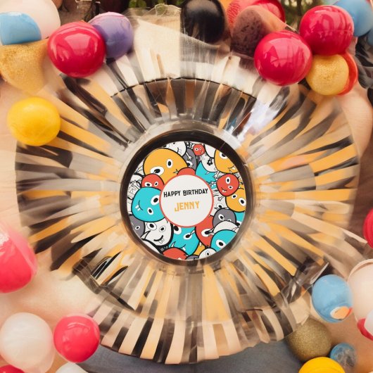 Multicolour Doodle Monster Cartoon Ronde Sticker