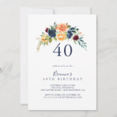 Multicolour Elegant Bloemen 40e Verjaardagsfeest Kaart (Voorkant)