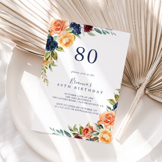 Multicolour Elegant Bloemen 80ste Verjaardagsfeest Kaart