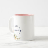Multicolour Elegant Bloemen Mrs. Pas getrouwd Brid Tweekleurige Koffiemok (Voorkant links)