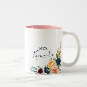 Multicolour Elegant Bloemen Mrs. Pas getrouwd Brid Tweekleurige Koffiemok
