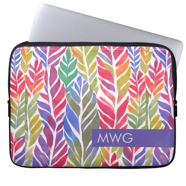 Multicolour Feather Pattern Monogram iPad-hoes Laptop Sleeve (Voorkant)