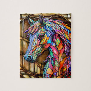 Multicolour Glas in lood Mozaïek Stijl Paard 14 Legpuzzel