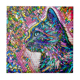 Multicolour Glas in lood Stijl Cat 706 Tegeltje