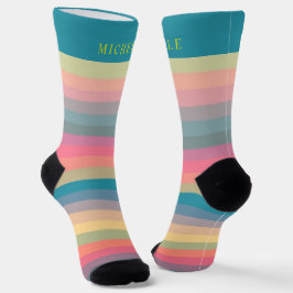 Multicolour pastel gestreepte douanenaam sokken
