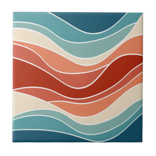 Multicolour retro stijl golven tegeltje