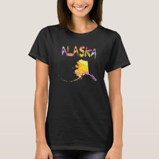 Multicolour Waterverf Alaska State Map Digitale ku T-shirt