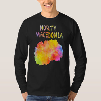 Multicolour Waterverf Noord-Macedonië Kaart Digita T-shirt