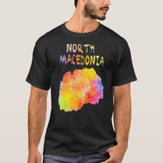Multicolour Waterverf Noord-Macedonië Kaart Digita T-shirt