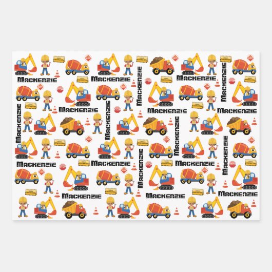 Multicultural Boy Construction Personalized Inpakpapier Vel (Voorkant 2)