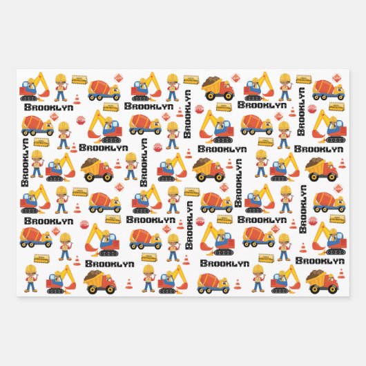 Multicultural Boy Construction Personalized Inpakpapier Vel (Voorkant)