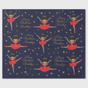 Multicultureel kerstfeest ballerina personaliseren cadeaupapier