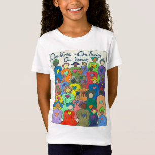 Multiculturele 1 Wereld, 1 Familie, 1 Heart meisje T-shirt