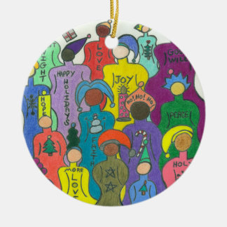 Multiculturele kerstcirkel, ornament-2, met inslag keramisch ornament