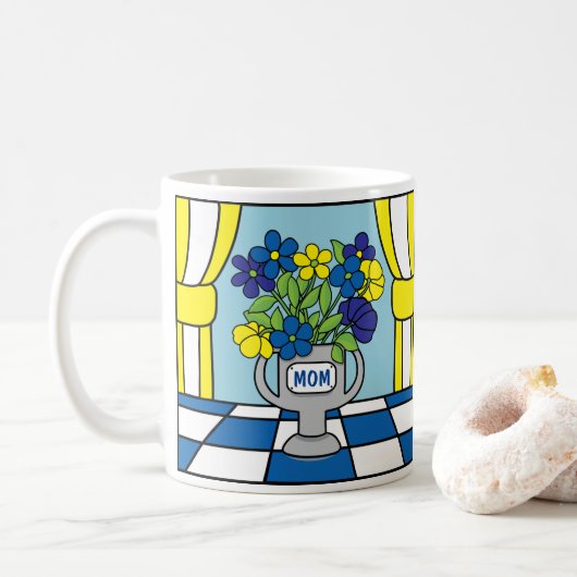 Multidisciplinair op klassieke mok van witte koffi (Met donut)