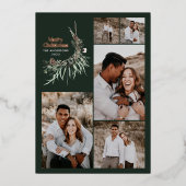 Multifoto elegante waterverf botanische donkergroe folie feestdagenkaart (Voorkant)