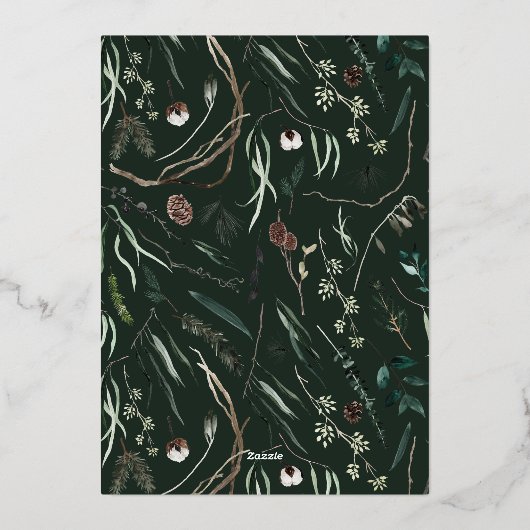 Multifoto elegante waterverf botanische donkergroe folie feestdagenkaart (Achterkant)