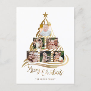 Multifoto van de moderne Faux Gold kerstboomfamili Feestdagenkaart