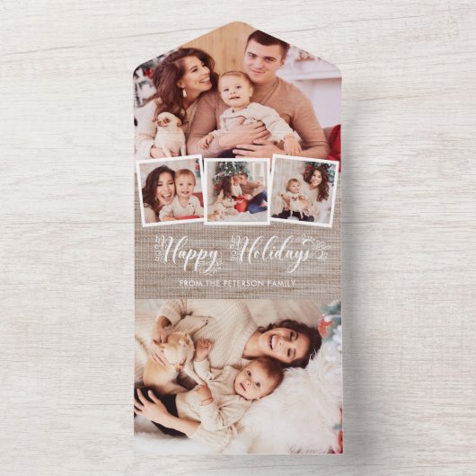 Multifoto van Rustic Linen Prettige feestdagen All In One Uitnodiging (Binnen)