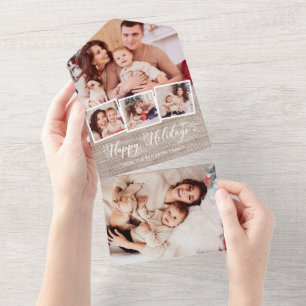 Multifoto van Rustic Linen Prettige feestdagen All In One Uitnodiging