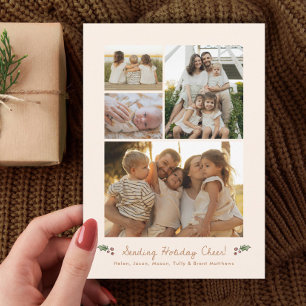 Multifoto verzenden van kerstgroeten ivoorkleurige feestdagenkaart