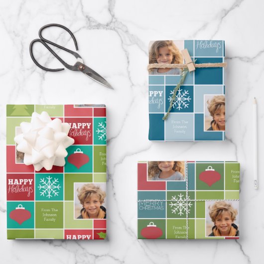 Multikleurenblok Kerstmis 2 Foto Inpakpapier Vel (Voorkant)