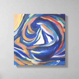 Multikleurige Zee voor zeilboot Acrylverf afdrukke Canvas Afdruk