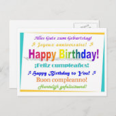 Multilingual Birthday Briefkaart (Voorkant / Achterkant)